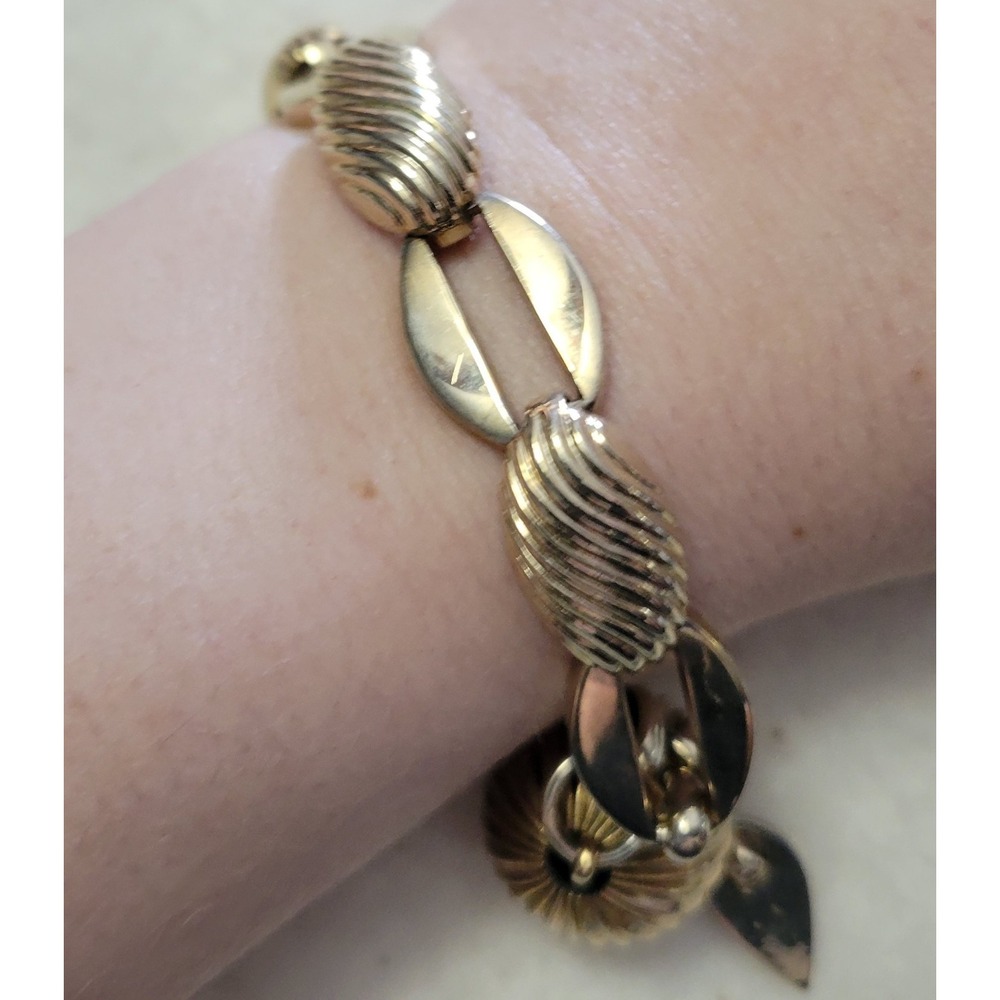 Vintage SPERRY Signed Yellow Gold‎ Tone Textured Ball Charm Link Bracelet 7"